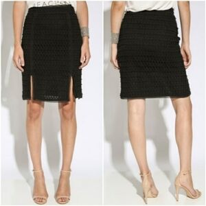 MOON RIVER Crochet Double Slit Black Pencil Skirt